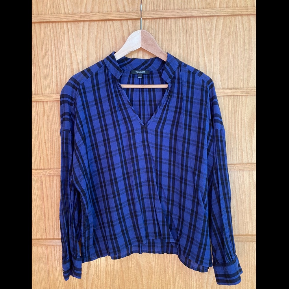Madewell, long-sleeved blue/black check blouse